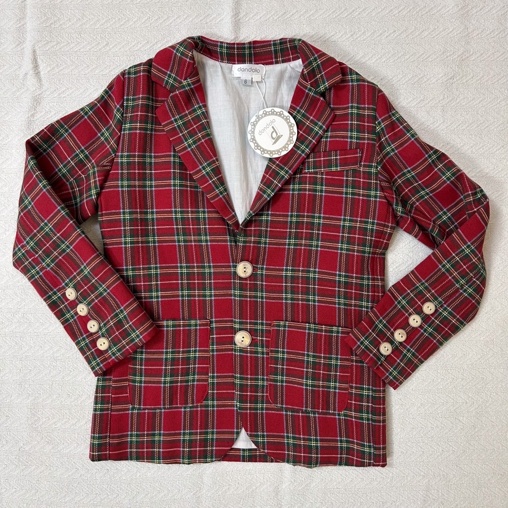 NWT Dondolo boys red plaid blazer sz 6 - festive, holiday, Christmas, classic
